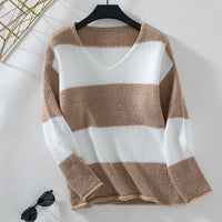 Selma Casual Knit Sweater with V-Neck in Khaki