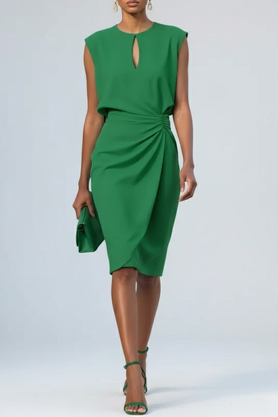 Selvaine Women's Cocktail Party Dress Keyhole Midi in Green