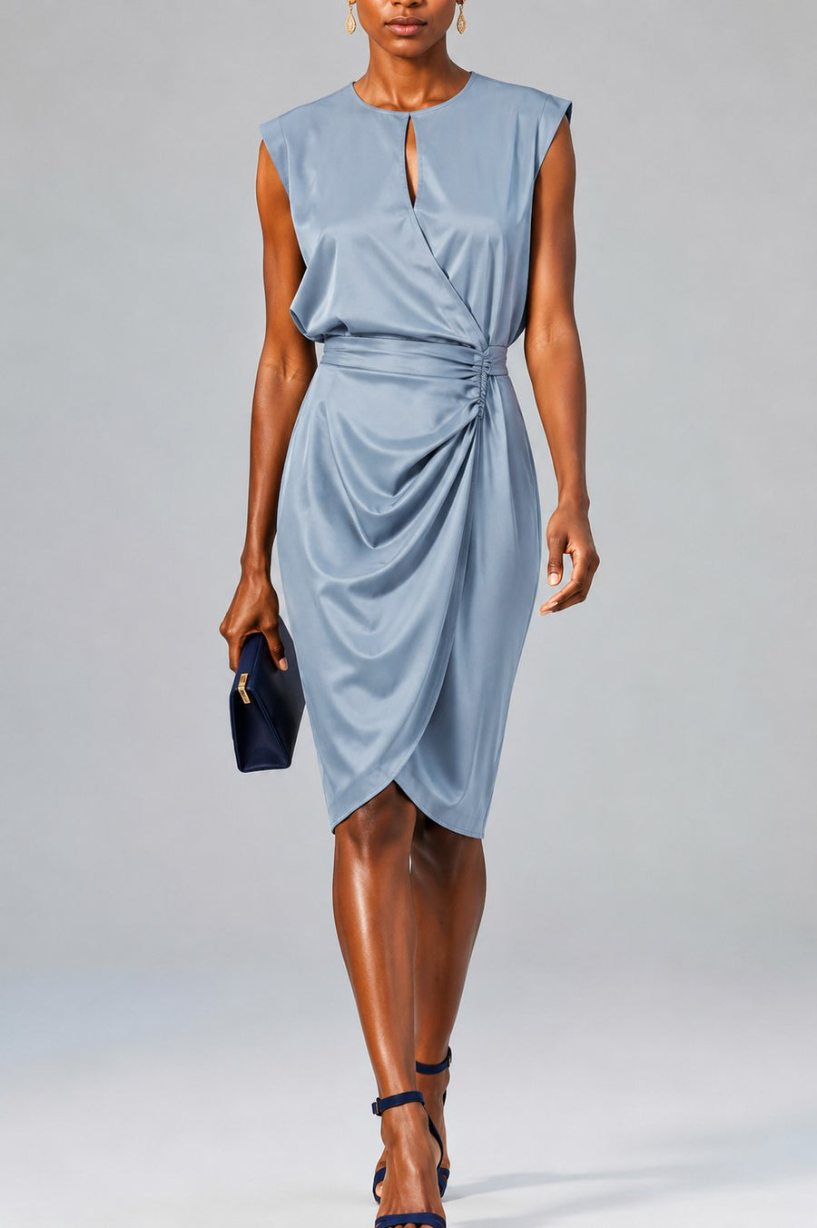 Selvaine Women's Cocktail Party Dress Keyhole Midi in Light Blue