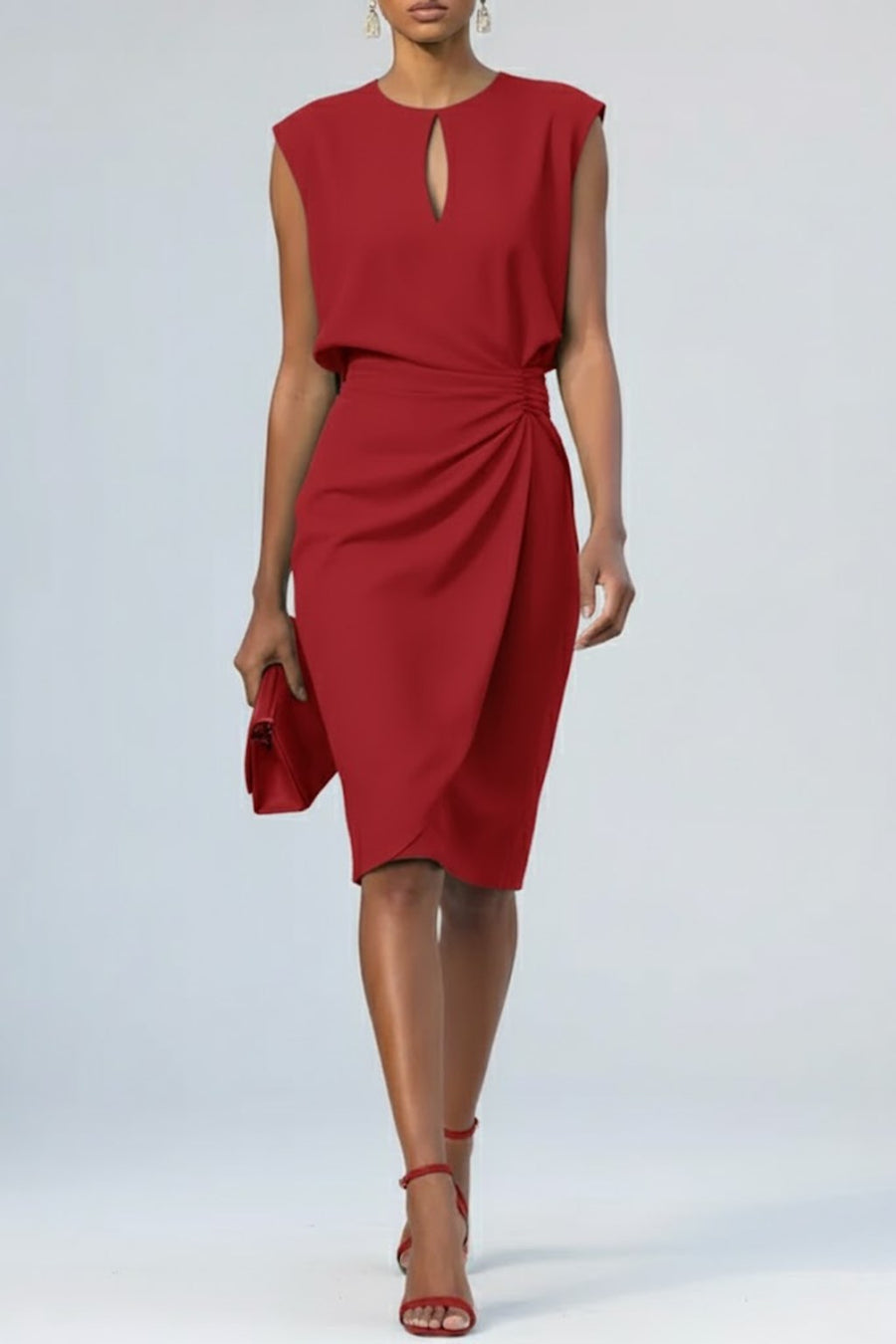 Selvaine Women's Cocktail Party Dress Keyhole Midi in Red