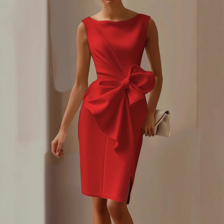 Selvaine Women's Formal Dress with Statement Bow in Red