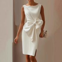 Selvaine Women's Formal Dress with Statement Bow in White