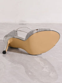 Selvaine Women's Glitter Heel Ankle Strap Sandals in Silver