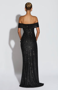 Selvaine Women's Sequin Party Dress Maxi Gown in Black
