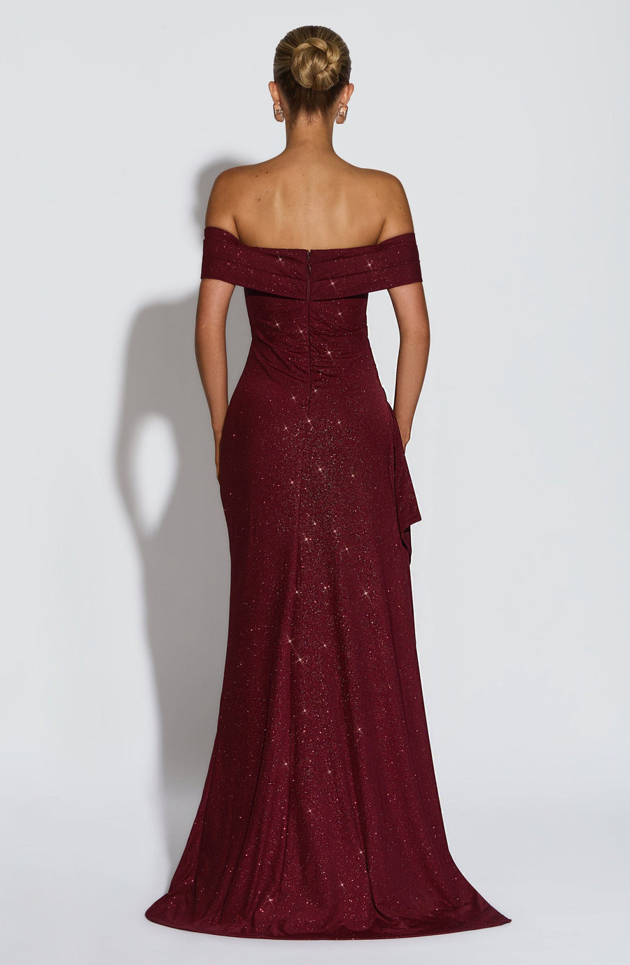 Selvaine Women's Sequin Party Dress Maxi Gown in Burgundy