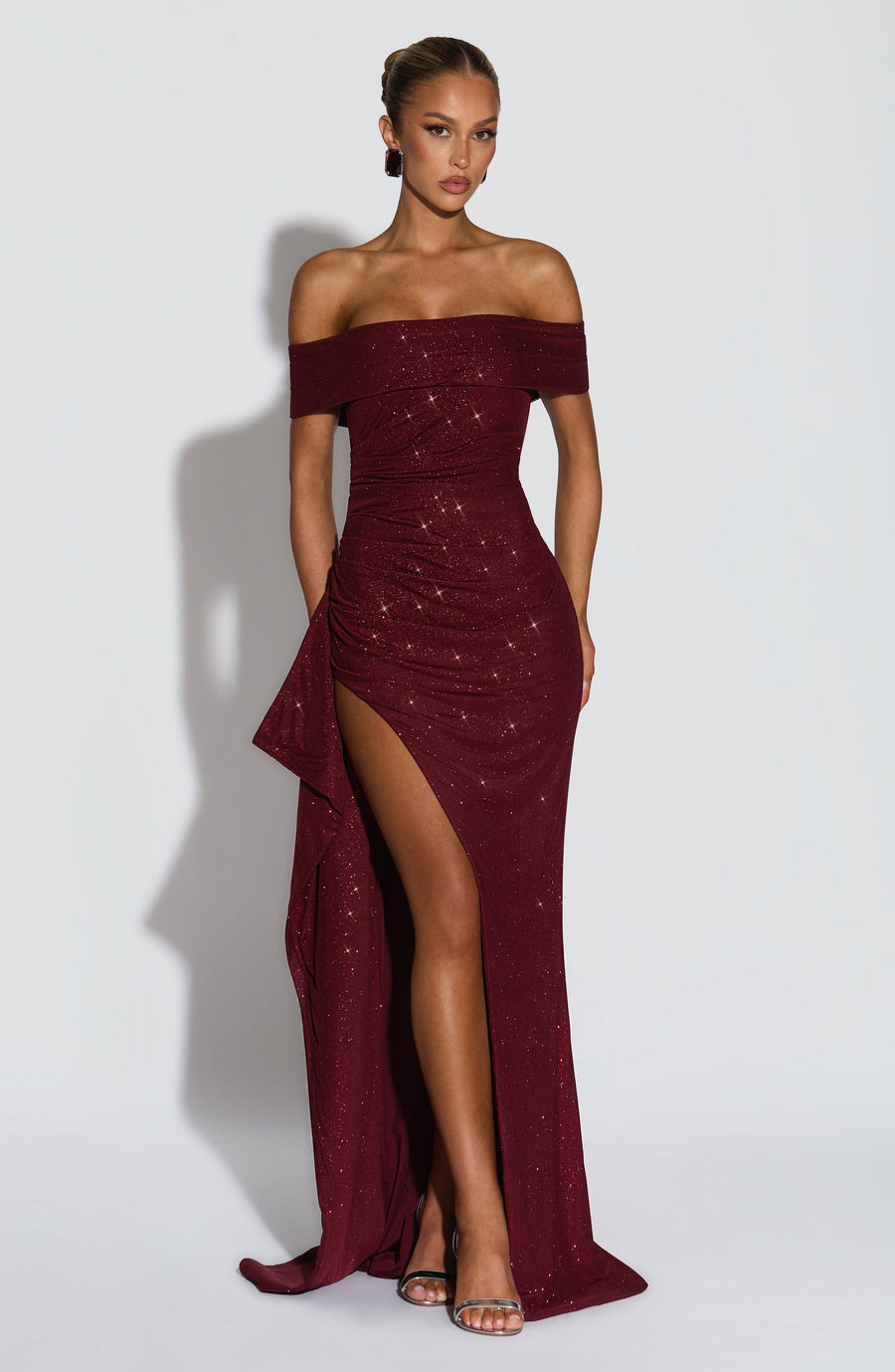 Selvaine Women's Sequin Party Dress Maxi Gown in Burgundy