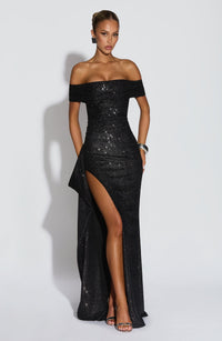 Selvaine Women's Sequin Party Dress Maxi Gown in Glitter Black