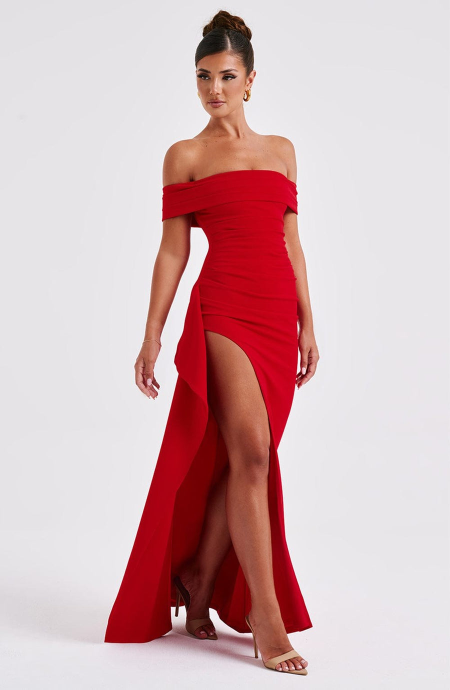 Selvaine Women's Sequin Party Dress Maxi Gown in Red