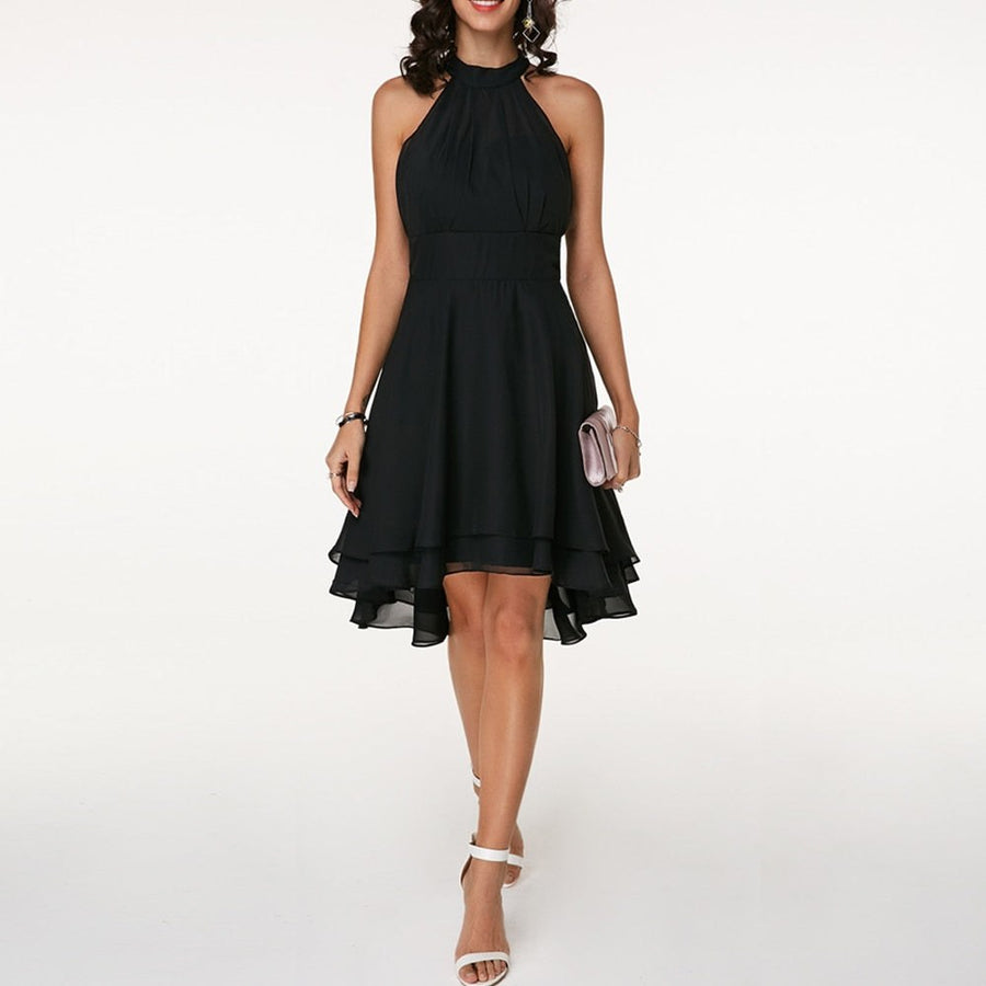 Selvinda Women's Cocktail Party Dress Halter Tiered in Black