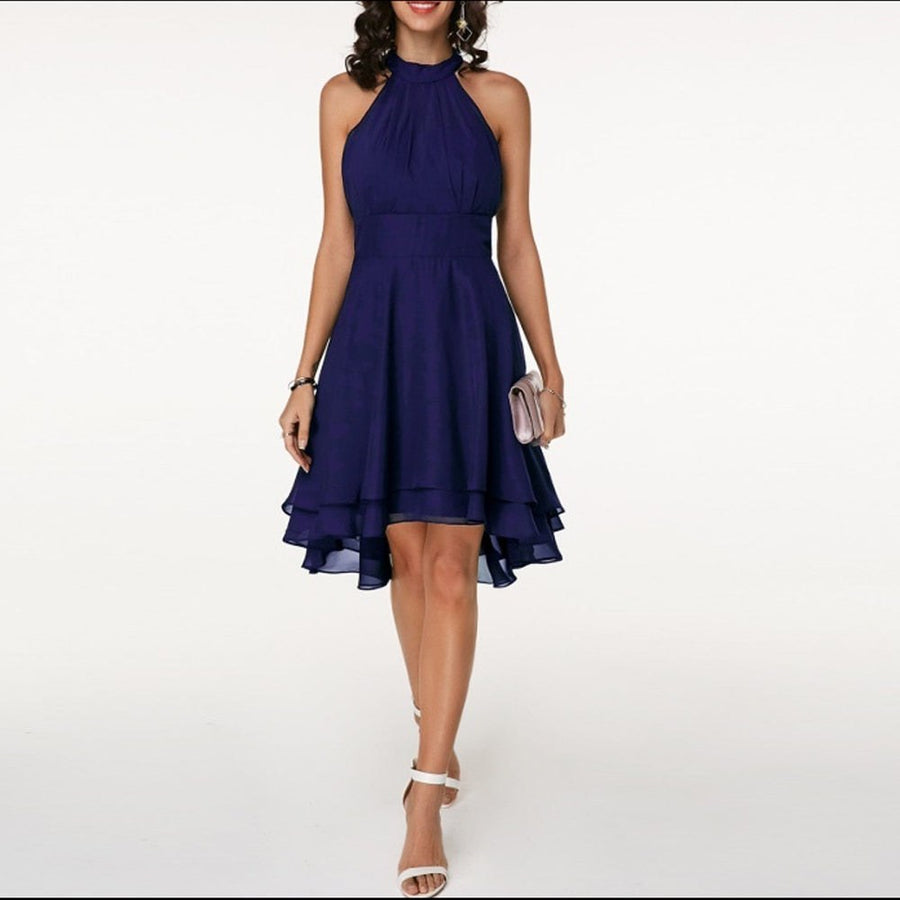 Selvinda Women's Cocktail Party Dress Halter Tiered in Dark Blue