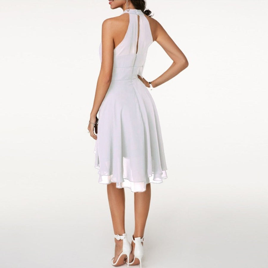 Selvinda Women's Cocktail Party Dress Halter Tiered in Wine Red