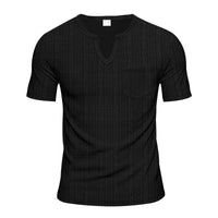 Sem Linen Shirt with V-Neck and Short Sleeve in Black