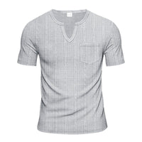 Sem Linen Shirt with V-Neck and Short Sleeve in Grey