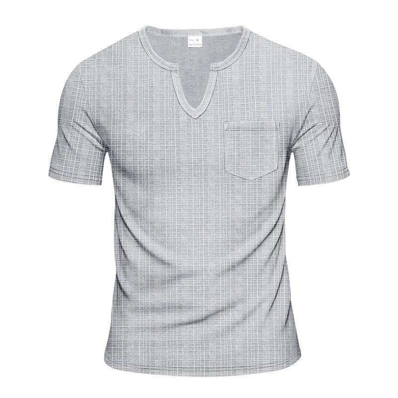 Sem Linen Shirt with V-Neck and Short Sleeve in Grey