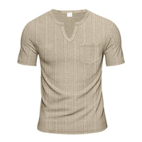 Sem Linen Shirt with V-Neck and Short Sleeve in Khaki