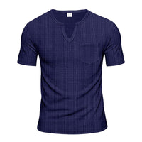 Sem Linen Shirt with V-Neck and Short Sleeve in Marinr&Blau