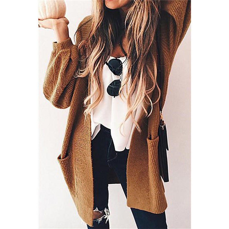 Senna Casual Knit Cardigan with Pockets in Khaki
