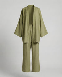 Senna Linen Blend Trousers in Gelbgrün