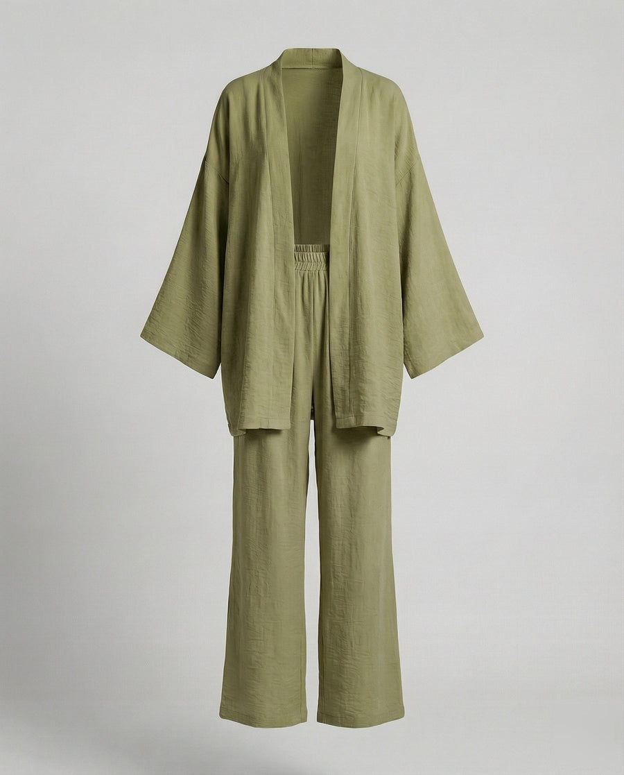 Senna Linen Blend Trousers in Gelbgrün