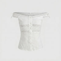 Senna Linen Top with Button Front and Fitted in White