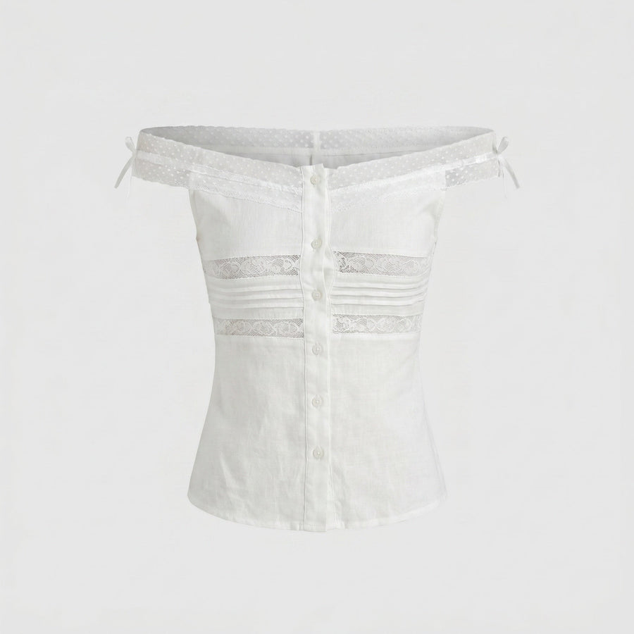 Senna Linen Top with Button Front and Fitted in White