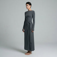 Seraphina Knotted Draped Maxi Dress in Charcoal