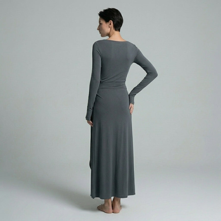 Seraphina Knotted Draped Maxi Dress in Charcoal