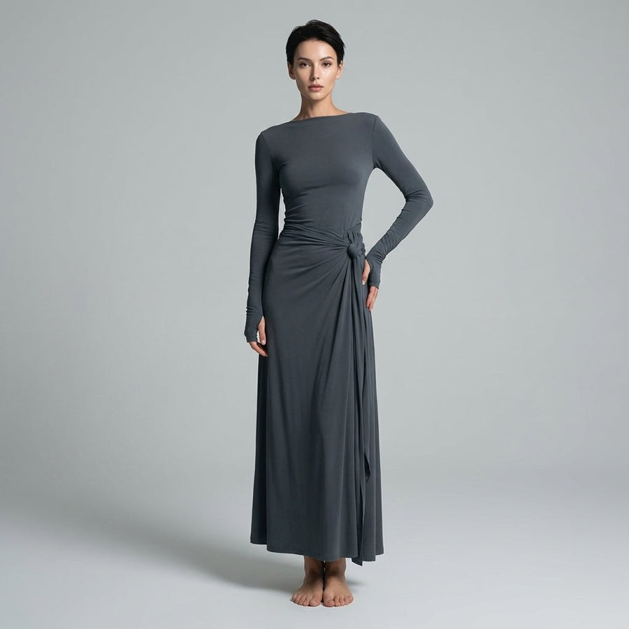 Seraphina Knotted Draped Maxi Dress in Charcoal
