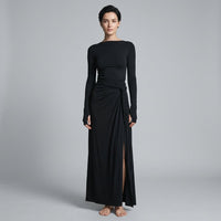 Seraphina Knotted Draped Maxi Dress in Onyx