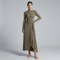 Seraphina Knotted Draped Maxi Dress in Sandstone