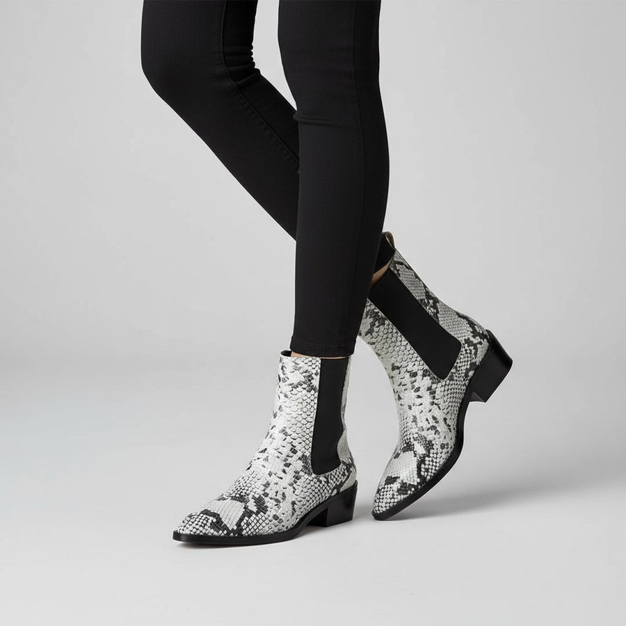 Seraphina Snakeskin Leather Bootie in Ivory