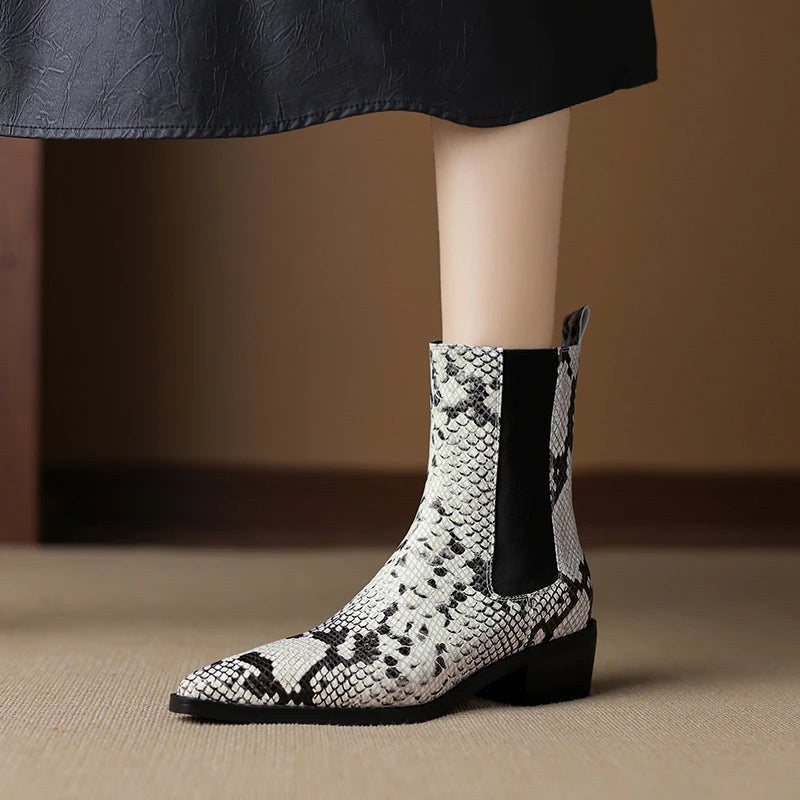 Seraphina Snakeskin Leather Bootie in Ivory