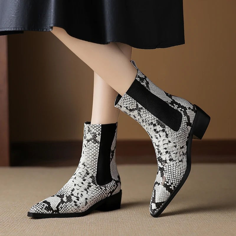 Seraphina Snakeskin Leather Bootie in Ivory