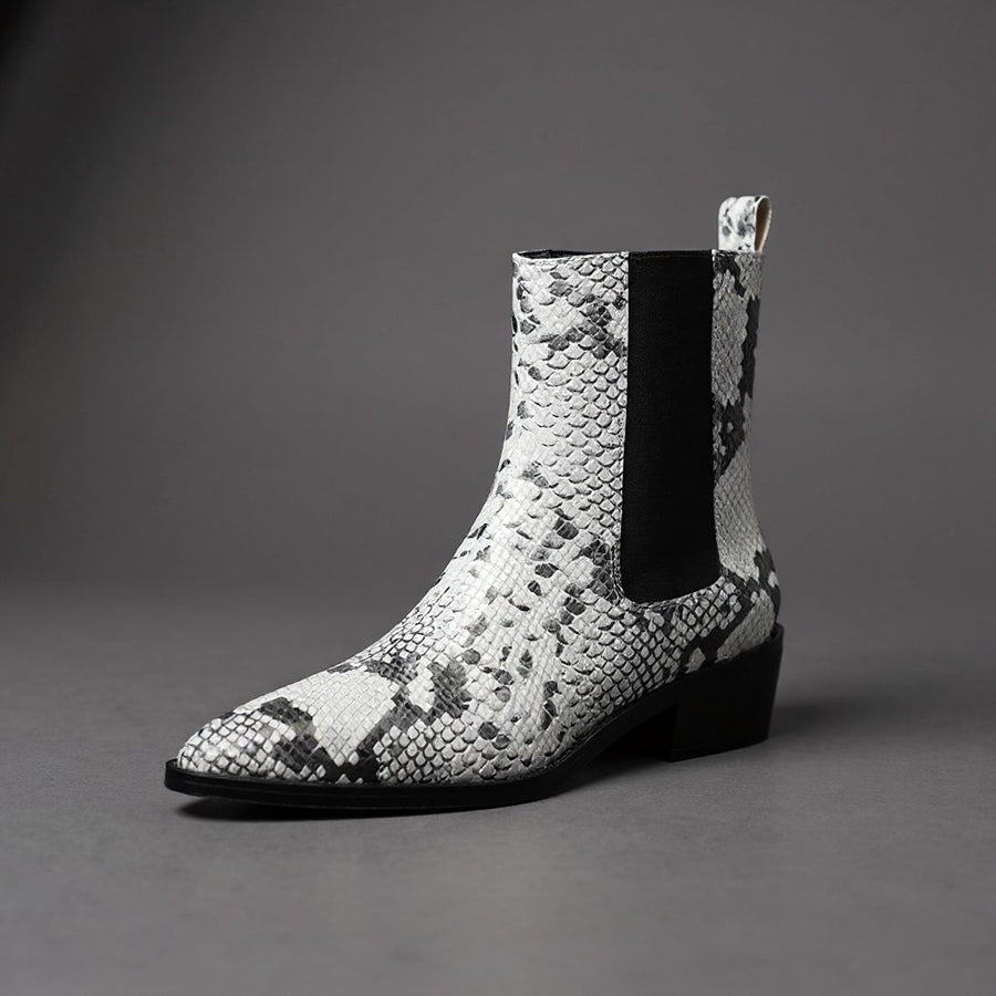 Seraphina Snakeskin Leather Bootie in Ivory
