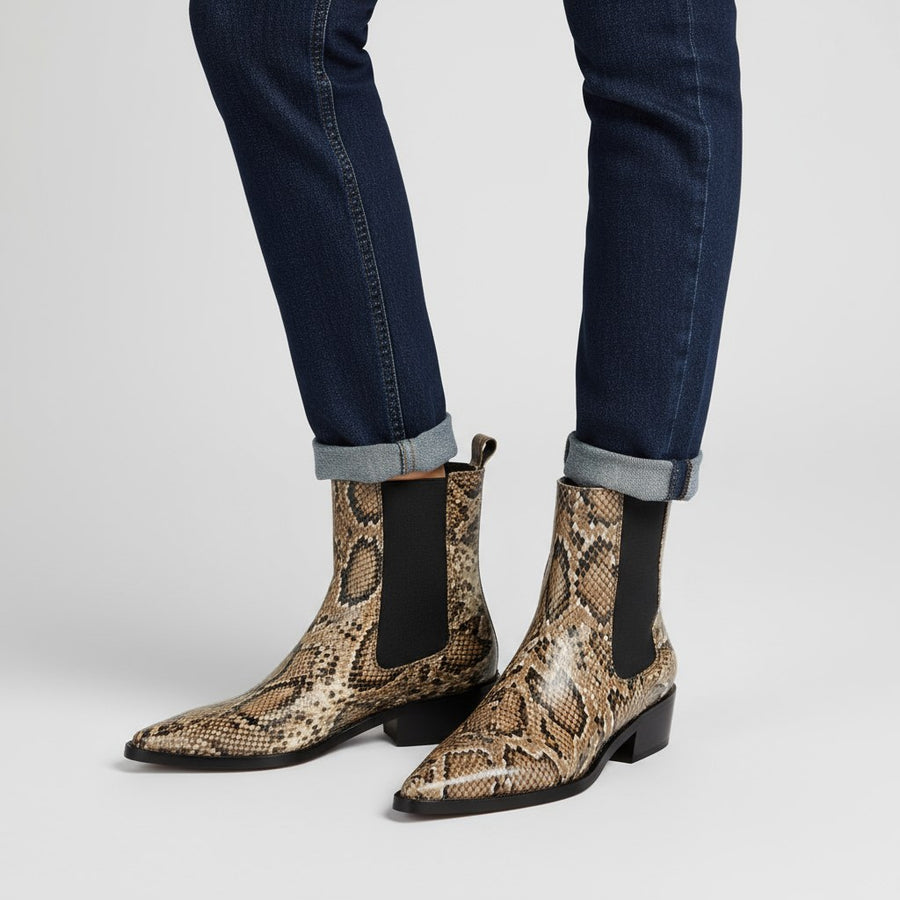 Seraphina Snakeskin Leather Bootie in Sienna Brown