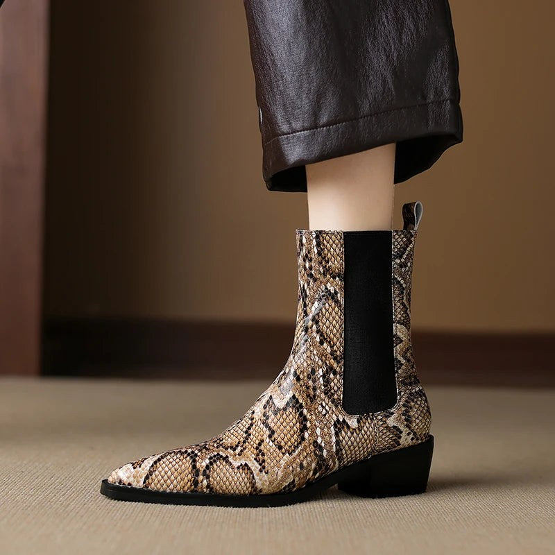 Seraphina Snakeskin Leather Bootie in Sienna Brown