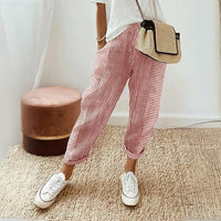 Seraphina Women's Striped Wide Leg Linen Pants in Red