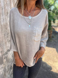 Seren Relaxed Linen Top with Chest Pocket