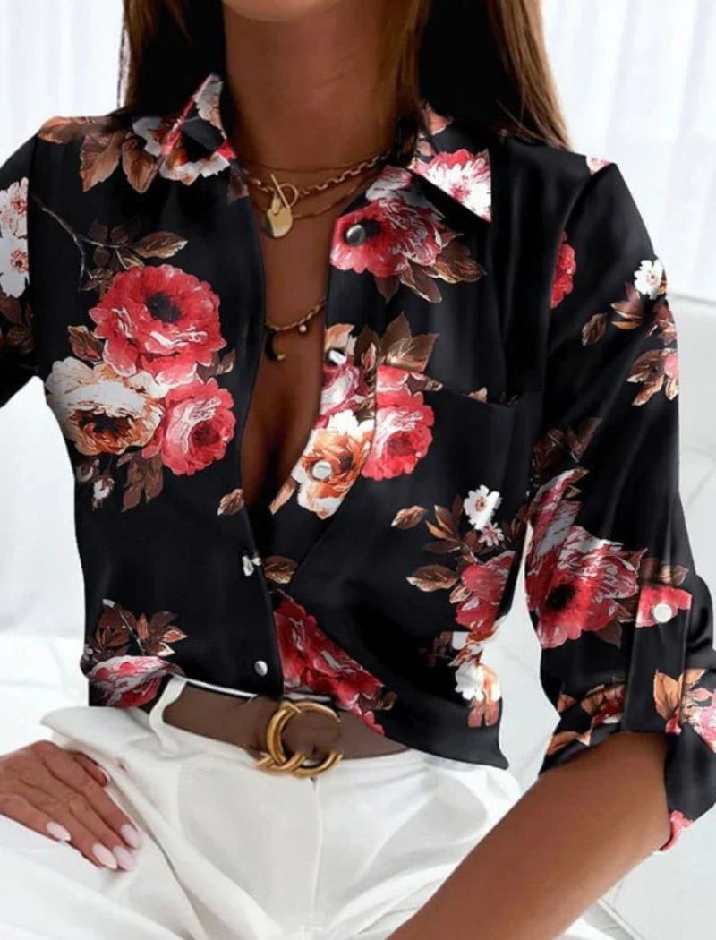 Serena Blouse in Schwarz Rosa Blumen