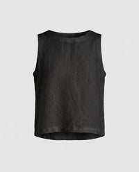 Serena Casual Linen Top in Black