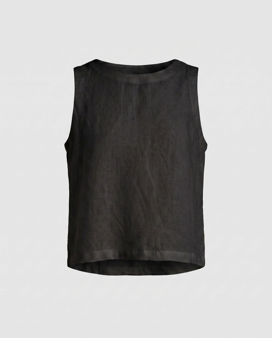Serena Casual Linen Top in Black