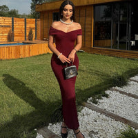 Serena Elegant Maxi Dress with Fitted in Dark Red