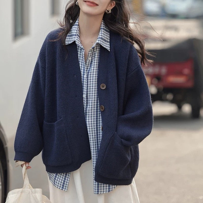 Serena Knit Cardigan with Pockets in Navy