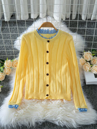 Serena Lightweight Knit Cardigan with Ruffles in Yellow