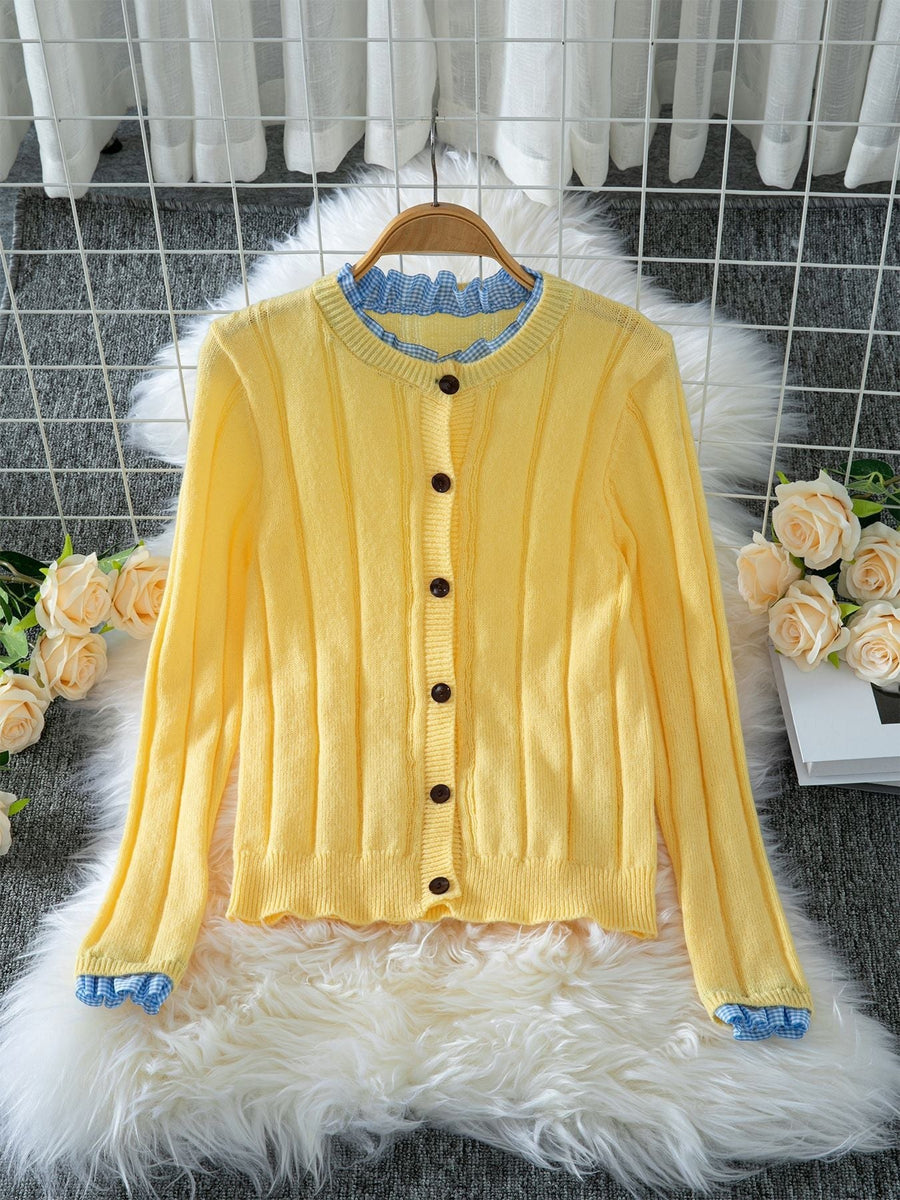 Serena Lightweight Knit Cardigan with Ruffles in Yellow