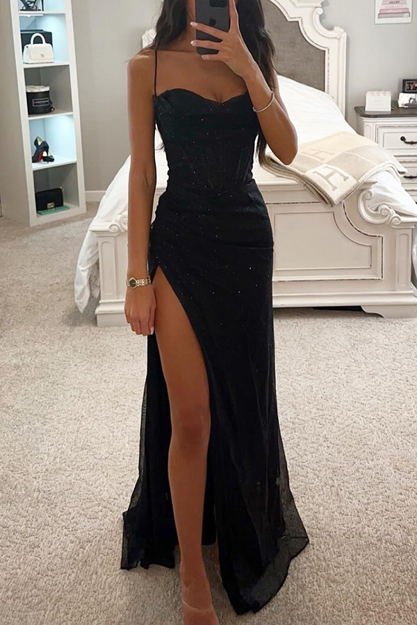 Serena | Women's Sequin Corset Evening Dress with Slit