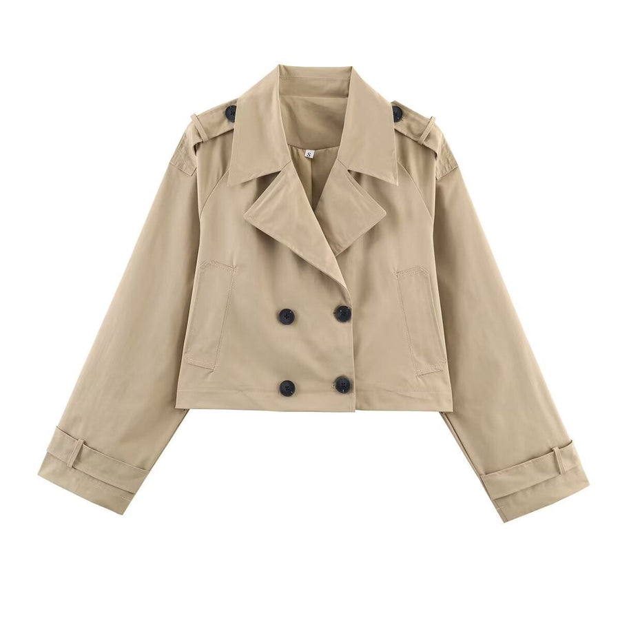 Serena Trench Coat with Button Front and Pockets in Khaki