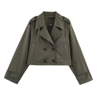 Serena Trench Coat with Button Front and Pockets in Olive Green