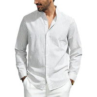 Severin Linen Shirt with Stand Collar and Button Front