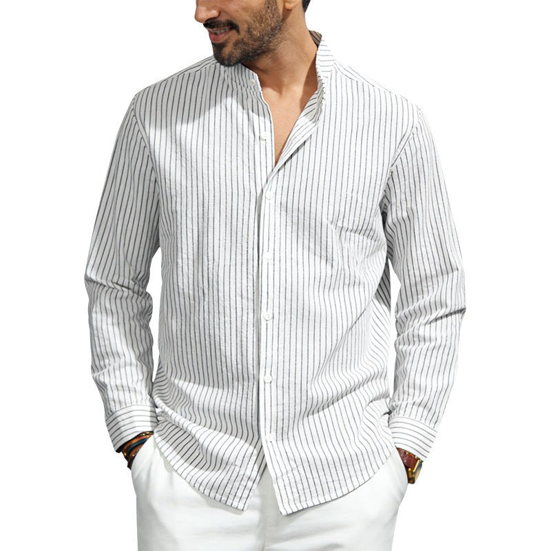 Severin Linen Shirt with Stand Collar and Button Front